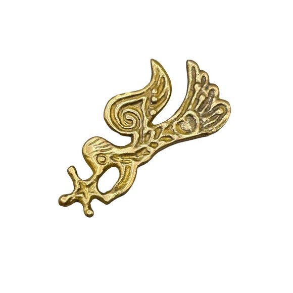Brutalist Brass Brooch Angel with Star Artistic Design Vintage Handcrafted - Picture 1 of 6